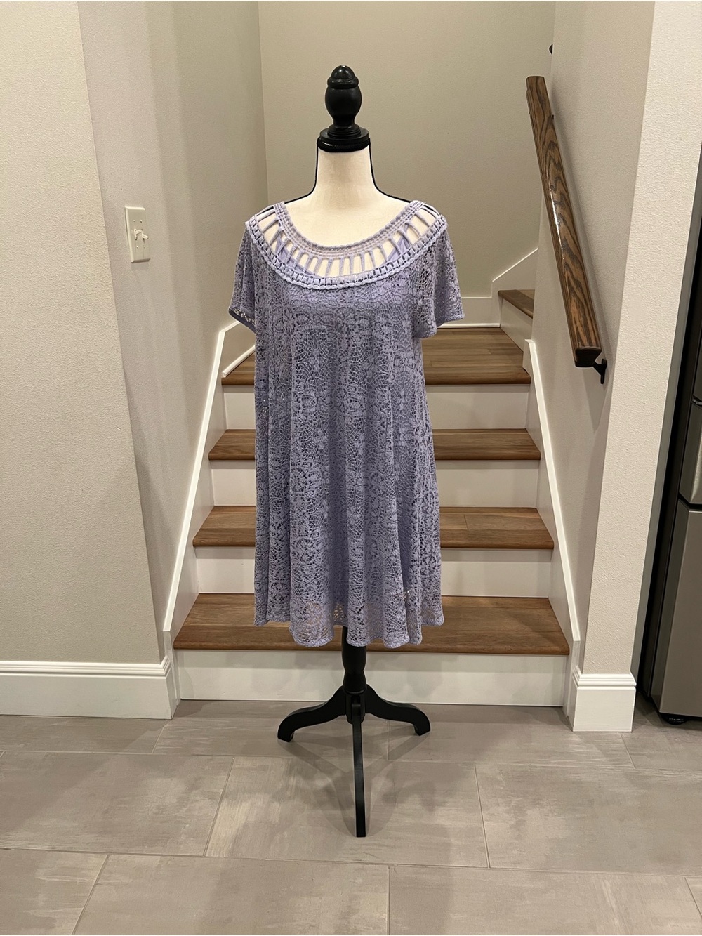 Free People Lavender Crochet Lace Top with Open Knit